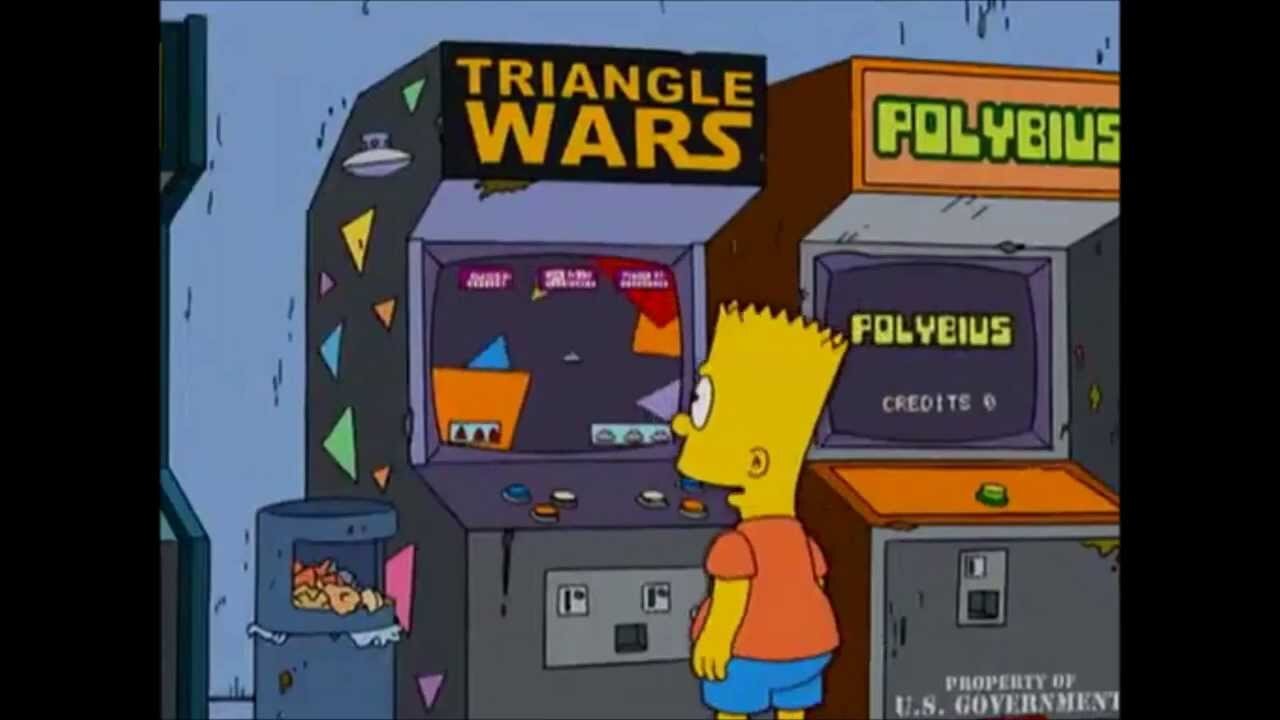 The game Polybius is seen in this The Simpons' "Please Homer, Don't Hammer 'Em"