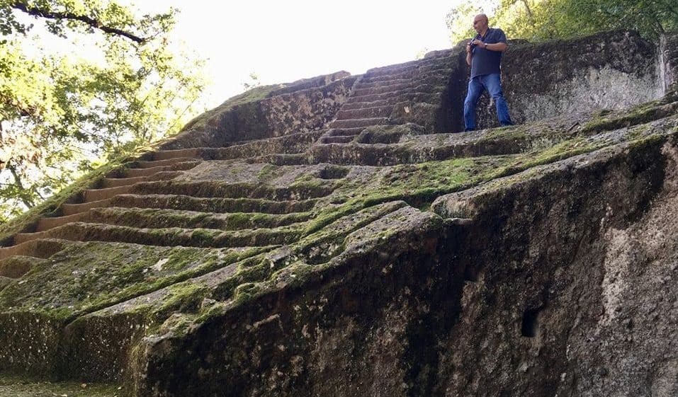 The Etruscan pyramid of bomarzo has odd angles.